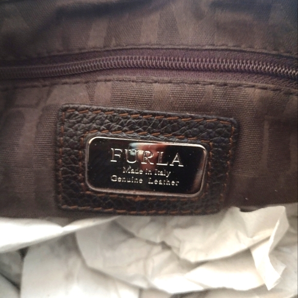 Furla Brown Pebbled Leather Shoulder Bag With Charm - Picture 11 of 14